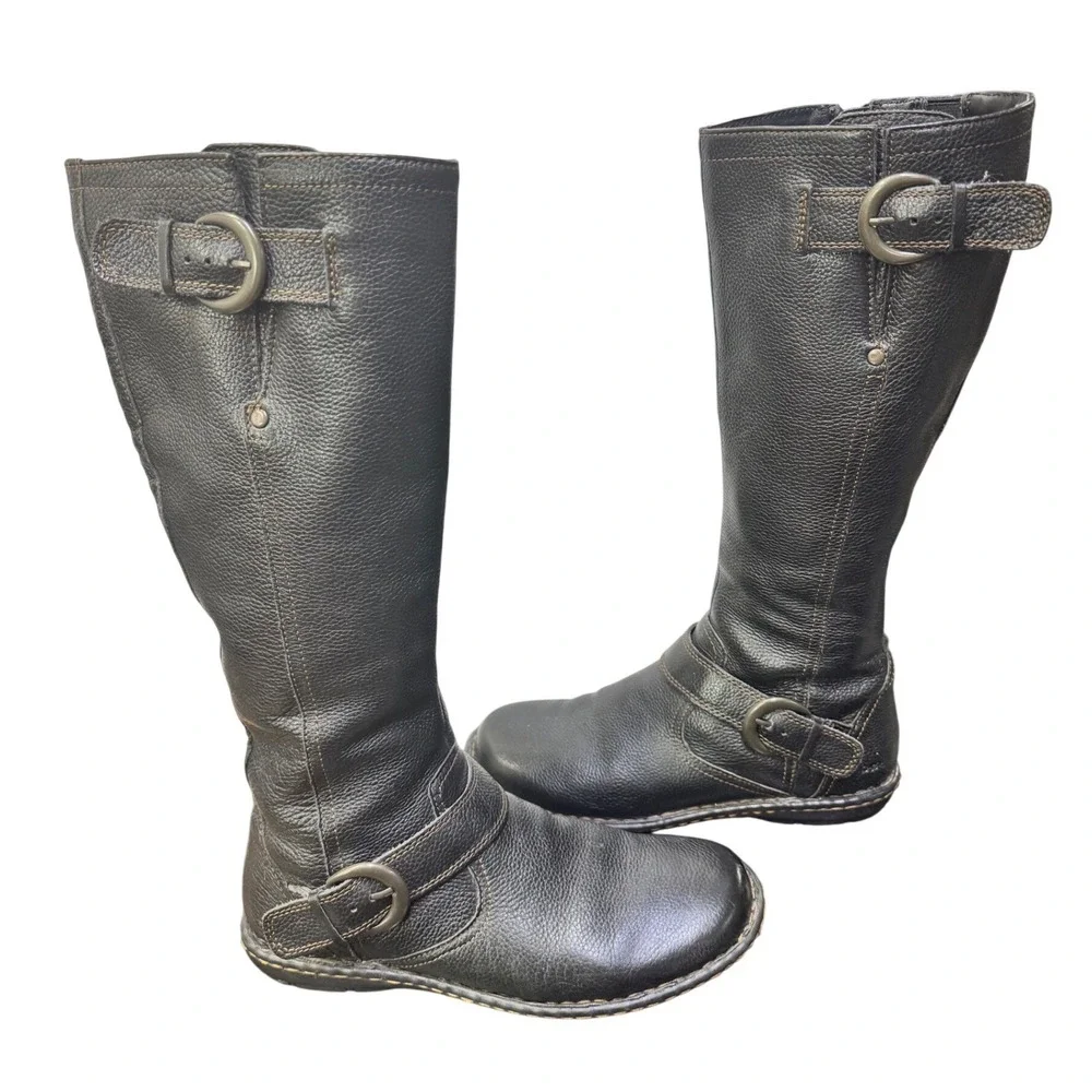 BOC Born Concept Womens Black Pebbled Leather Tall Boots Buckle C09603 Size 6